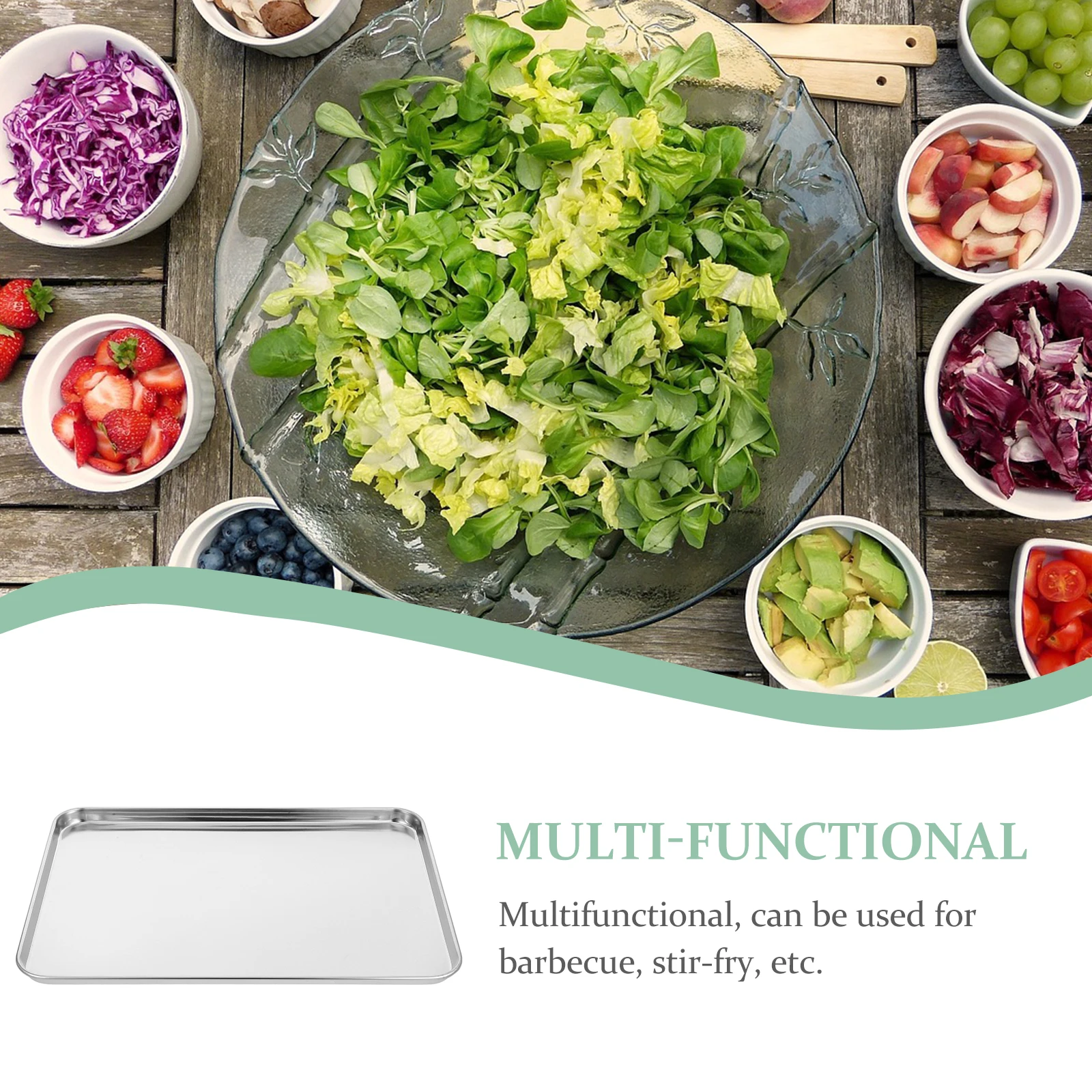 35X25CM Stainless Steel Rectangular Tray Food Serving Platter Dessert Storage Plate Barbecue Dish Kitchen Party Buffet Pan