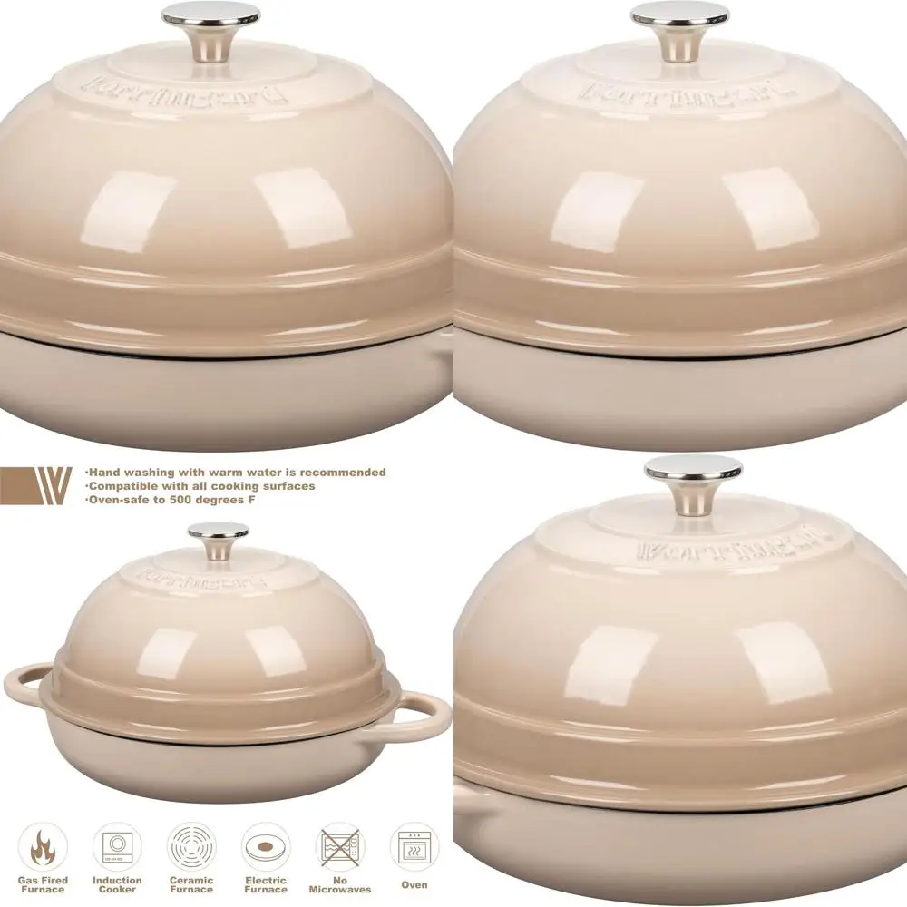 

Enameled Cast Iron Dutch Oven with Lid, 6 Quart, Perfect for Bread Baking, Latte Color