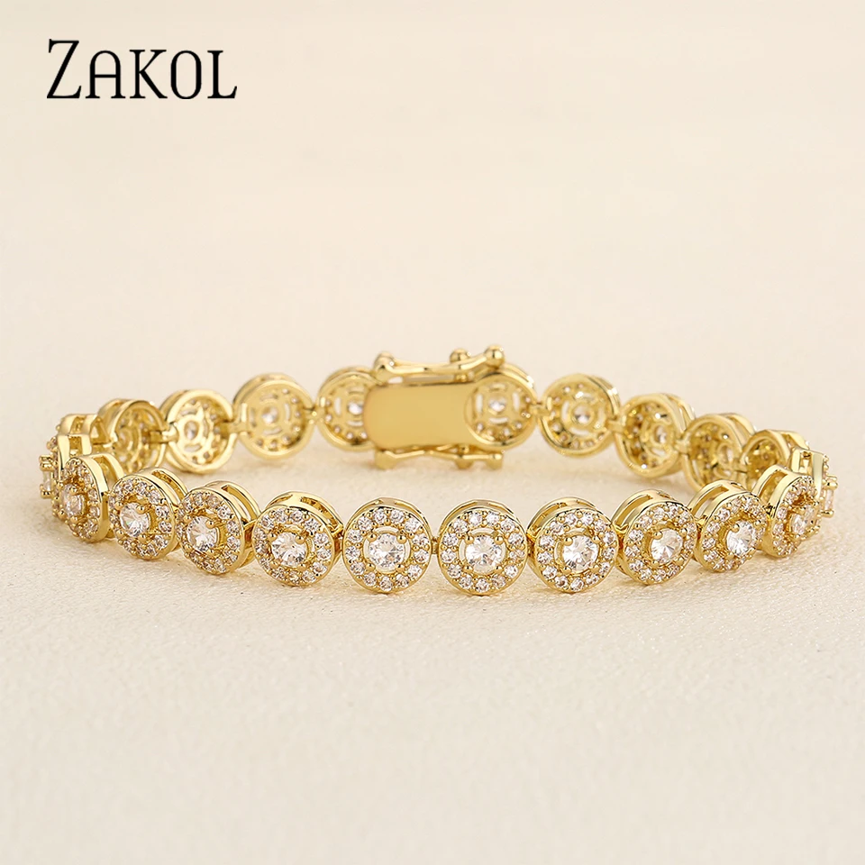 ZAKOL European And American Fashion Round AAA Zircon Bracelet Bangles Unisex Punk Style Hip-hop Jewelry