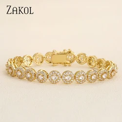 ZAKOL European And American Fashion Round AAA Zircon Bracelet Bangles Unisex Punk Style Hip-hop Jewelry