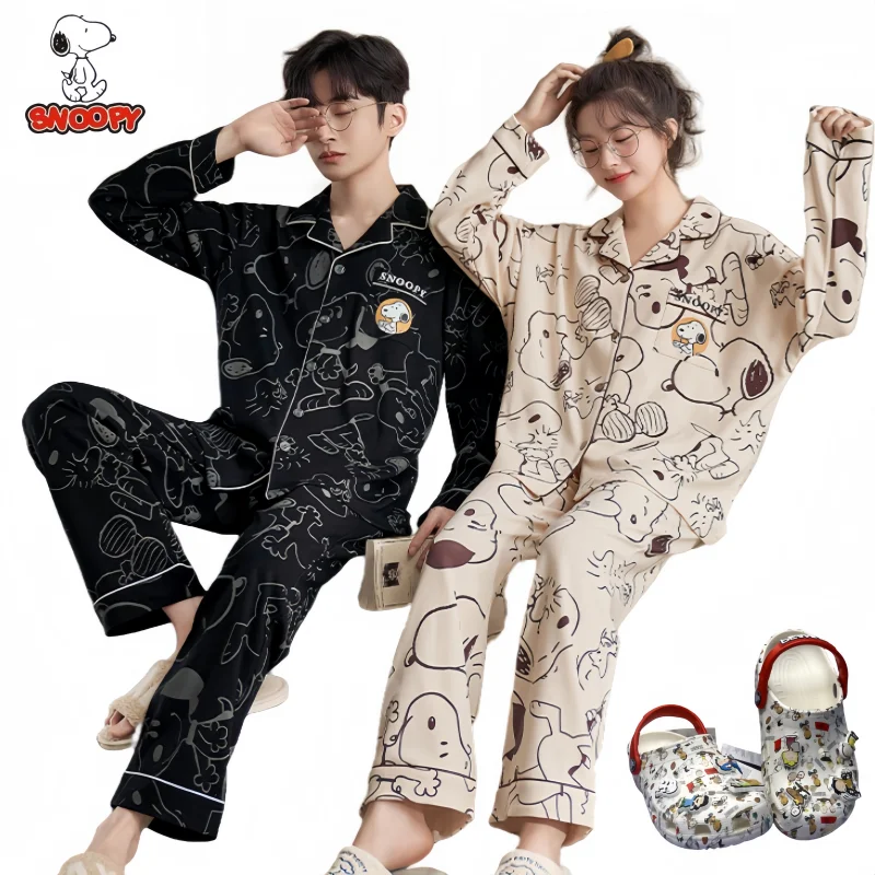 

Snoopy Long-sleeved Pajama Set for Couples Printed Cartoon Loungewear Comfortable Soft Pajamas Lovely Holiday Gifts Beach Shoes