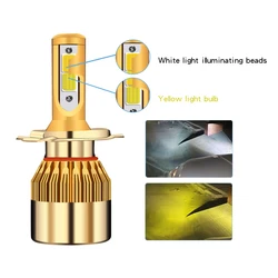 Tcytao 2Pcs dual color yellow and white car LED headlights H1 H7 H11 H4 high and low beam integrated LED light beam