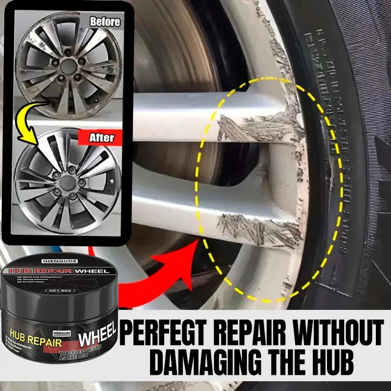 Car Wheel Cover Repair Kit, Removes Wheel Cover Oxidation and Scratches, Chrome Refurbishment, Fade Repair, Restores Original Shine, Universal Wheel Hub Repair Kit, Scratch Remover and Oxidation Cleaning Repair Paste