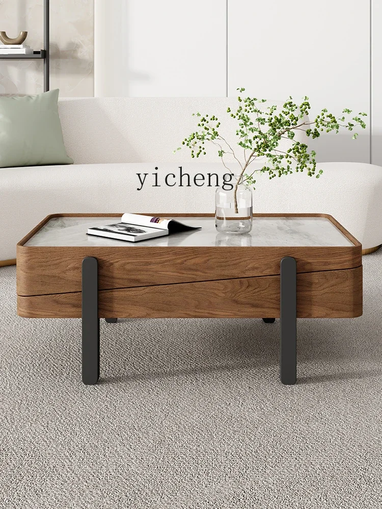 rock slab coffee table household light luxury minimalist square high and low combination telescopic creative living room