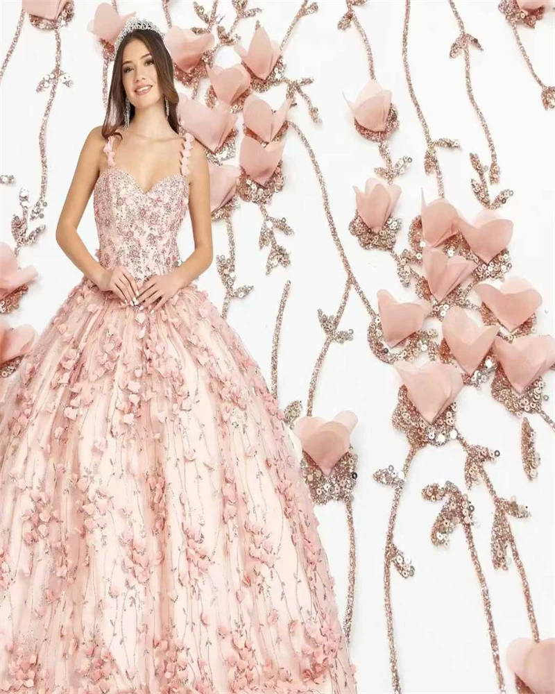 

Африканская ткань с 3D цветами, 5 ярдов, 2026, высокое качество, клей, блестки, вышитая французская нигерийская кружевная ткань для свадьбы