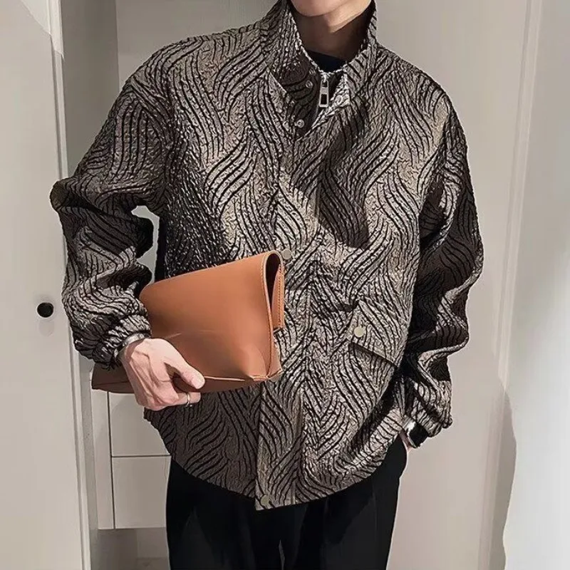 Fold Fabric Lapel Jacket Men's Korean Style Zipper Short Jacket New Spring Autumn Atmosphere Sense Simple Trendy Coats Daily