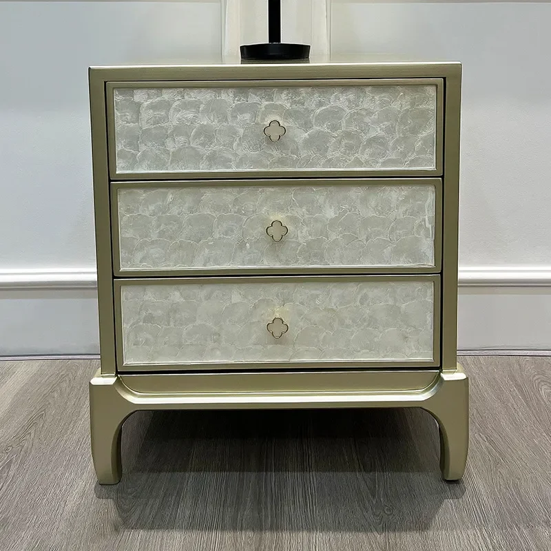 for American Inlaid Shell Cabinet Light Luxury Fully Equipped Bedside Table Locker Simple Bedroom Solid Wood Decorative