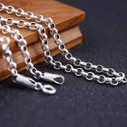 Real Silver 3mm 4mm Width Polishing Cross O Link Chain Necklace Man Woman S925 Sterling Silver Necklace Sweater Chain Jewelry