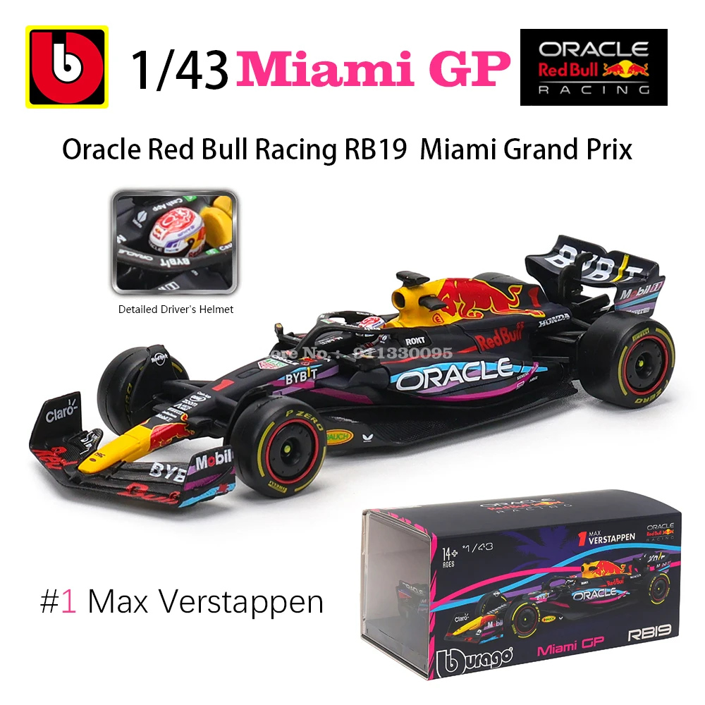 Bburago 1:43 NEW 2023 F1 Red Bull Racing RB19 Miami 1# Verstappen 11# Perez Special Paint Formula One Alloy Super Toy Car Model