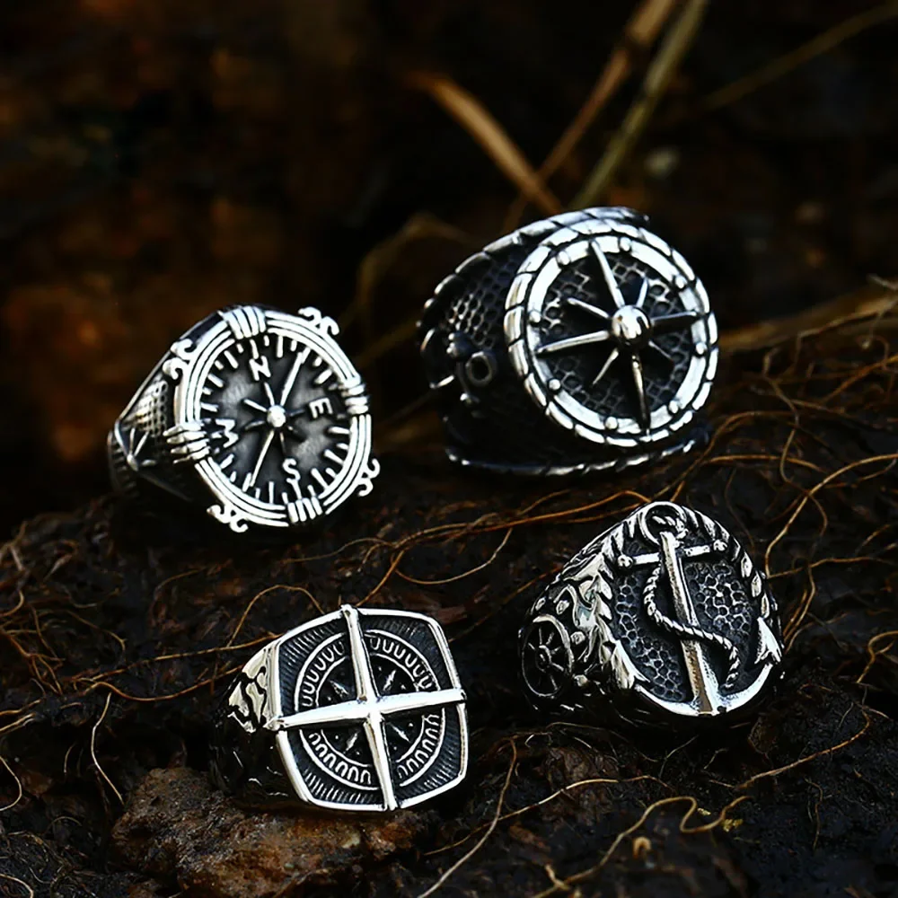 

Vintage Viking Compass Rings for Men 316L Stainless Steel Norse Scandinavian Vienna Aegishjalmur Cross Ring Amulet Jewelry Gift