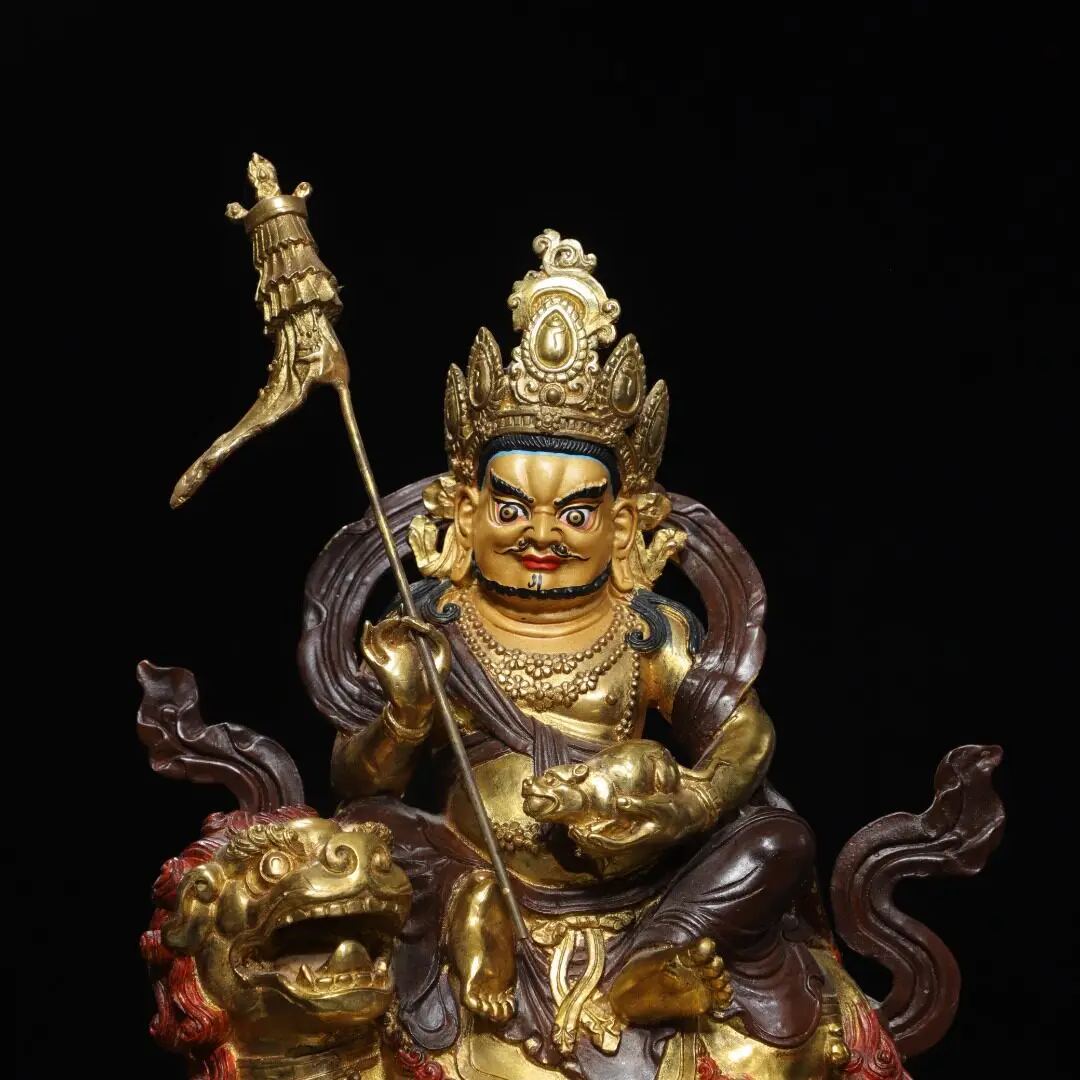 Nepal Tibetan Buddhist Vaishravana Wealth Statue Solid Copper Hand Painted Gold Plated Home Altar Worship Decor