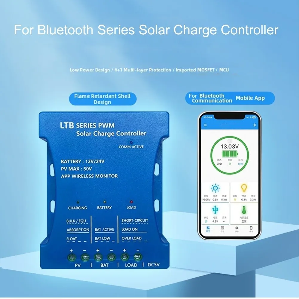 12V/24V Compatible-Bluetooth For PWM Solar Controller With USB Output APP Suitable For Various Automotive Batteries