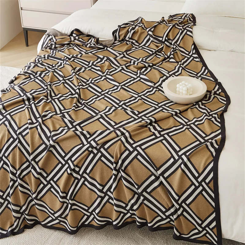 Classical Check Knitted Blanket Brown Bedspread Modern Decorative For Sofa Throw Warm Living Room Bedding Home Decorate