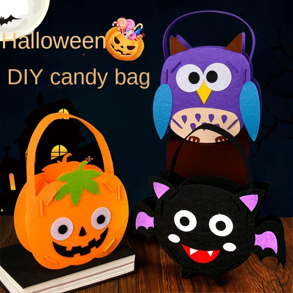 Storage Bucket Halloween Candy Bag Trick Or Treat Halloween Decoration Halloween Bag Ornament DIY Material Gift Basket