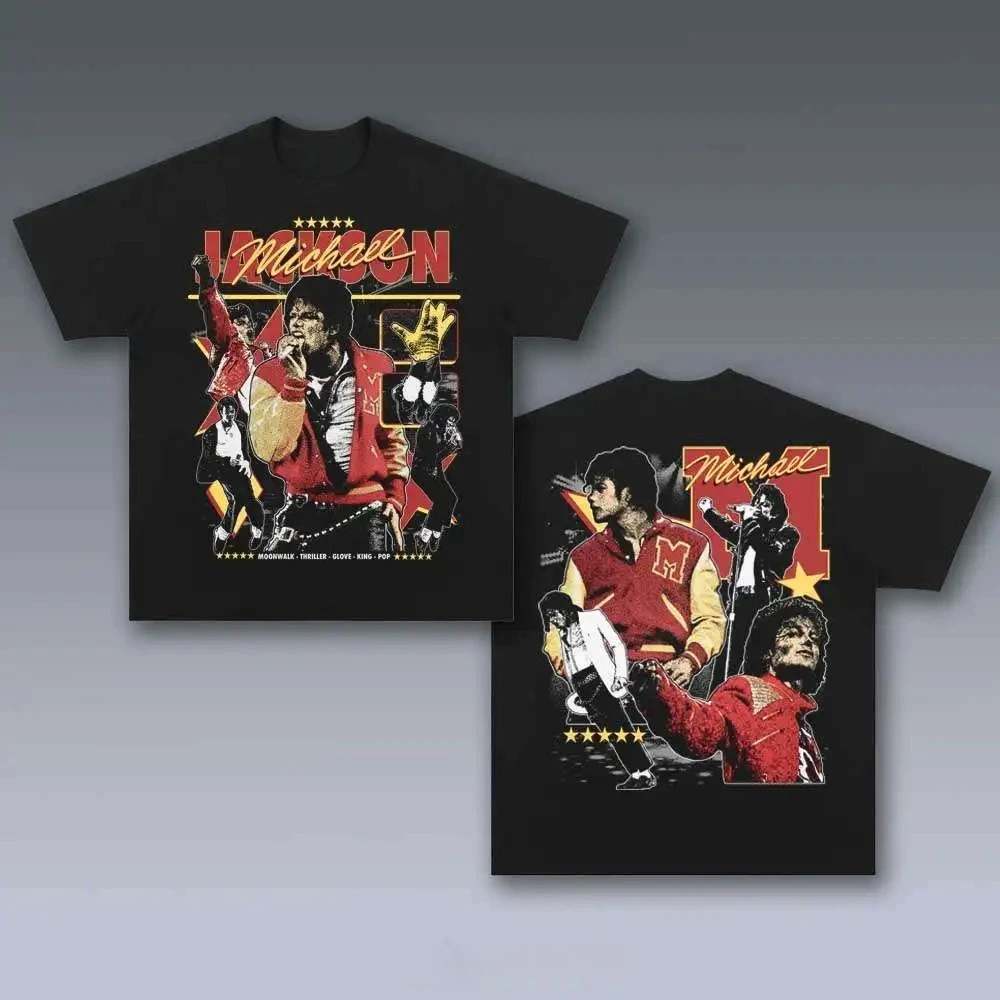Michael Jackson Retro Printed T-shirt Men Women Oversized Street Wear Y2k Short Sleeve Cotton Loose Soft Female Male Clothing