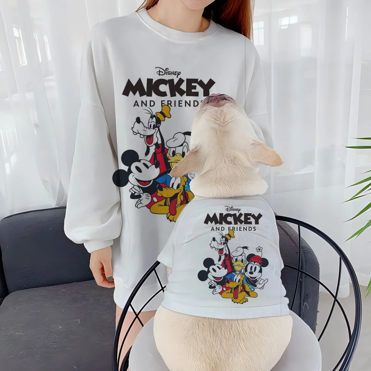 Moletons casuais roupas de inverno feminino 2024 roupas para animais de estimação outono filhote de cachorro manga longa cão em torno do pescoço mickey pulôver pai-filho