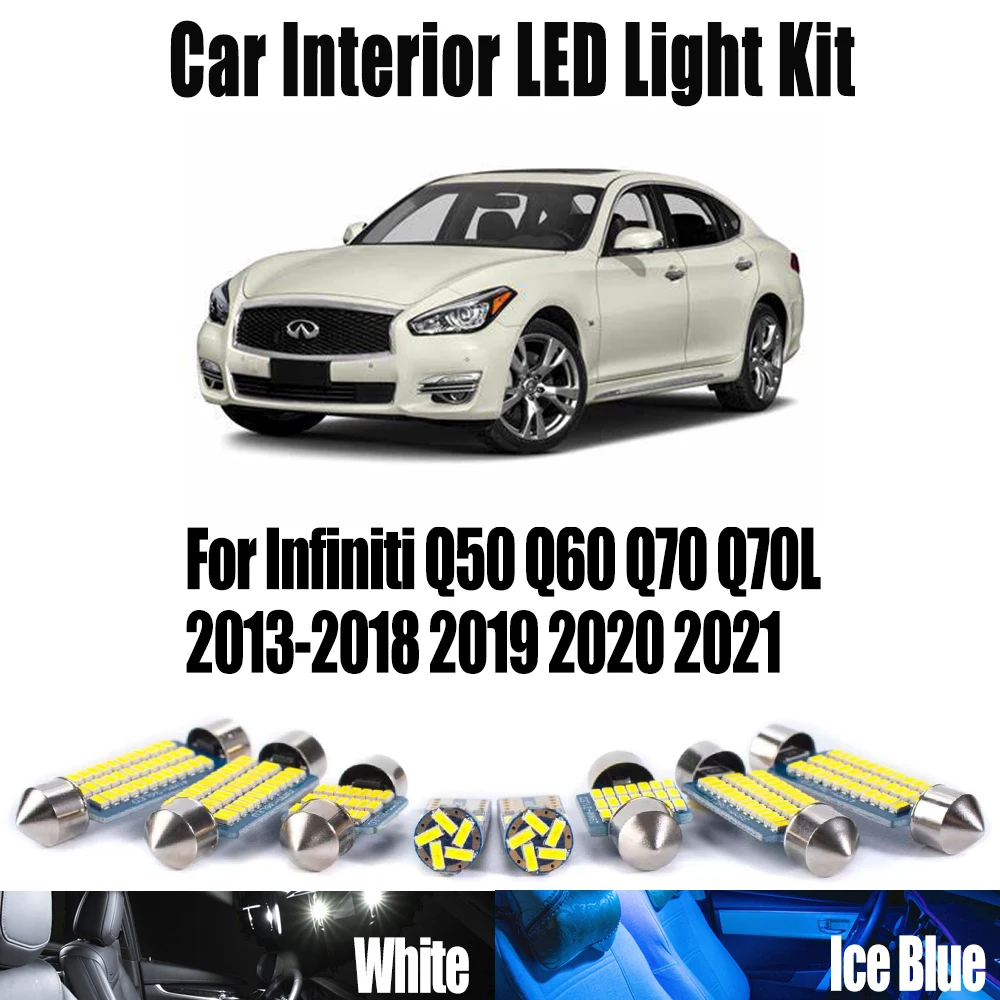 

For Infiniti Q50 Q60 Q70 Q70L 2013-2018 2019 2020 2021 LED Interior Ceiling Map Dome Trunk Light Kit Plate Bulbs Car Accessories