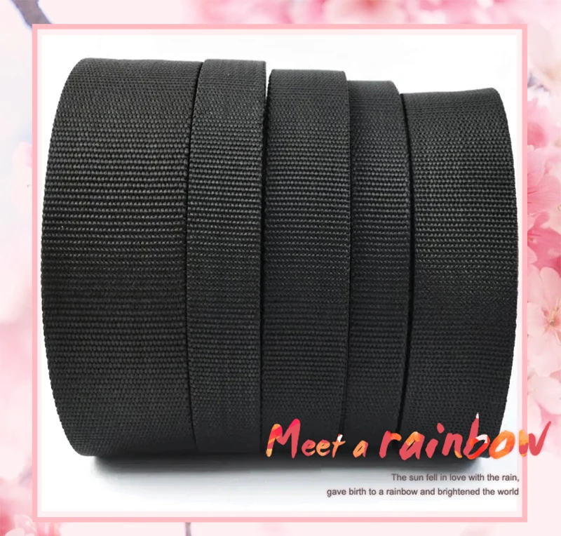 5/10/20M Meetee 20–50 mm Nylon-Gurtband, schwarz, 2 mm dick, Rucksackgurt, Band, Sicherheitsgurt, Schlinge, Nähen, Besatzband, Zubehör – Detail 3