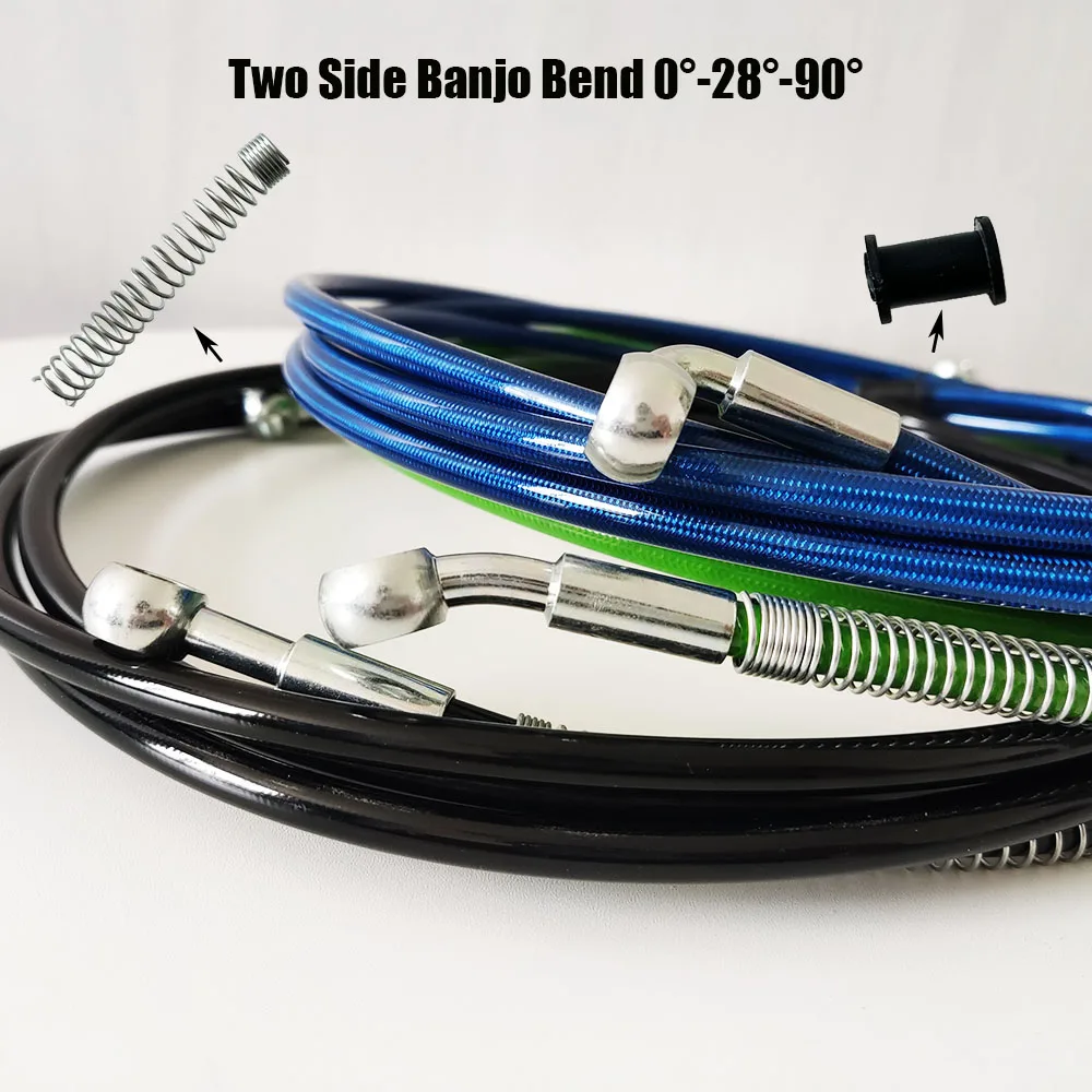 0°~28°~90° Motorcycle Dirt Bike Braided Brake Hose Line Steel Brake cable Hydraulic M10X1.25mm or M8X1.25mm Banjo pipe 30~500CM