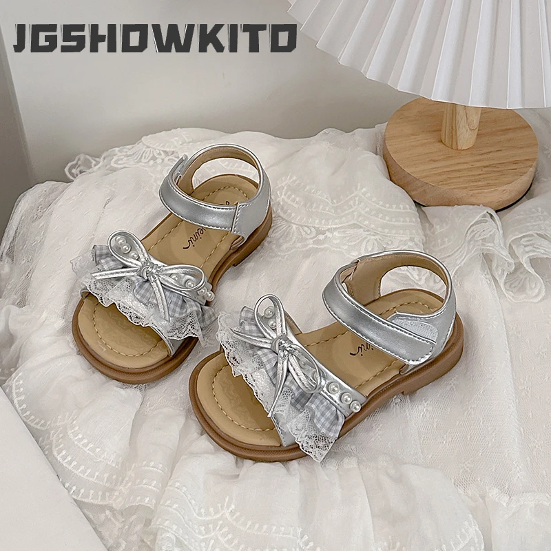 JGSHOWKITO Girls Casual Shoes Sweet Ruffle Breathable Children Princess Shoes Soft Plaid Lace 2026 New Casual Kids Summer Shoes
