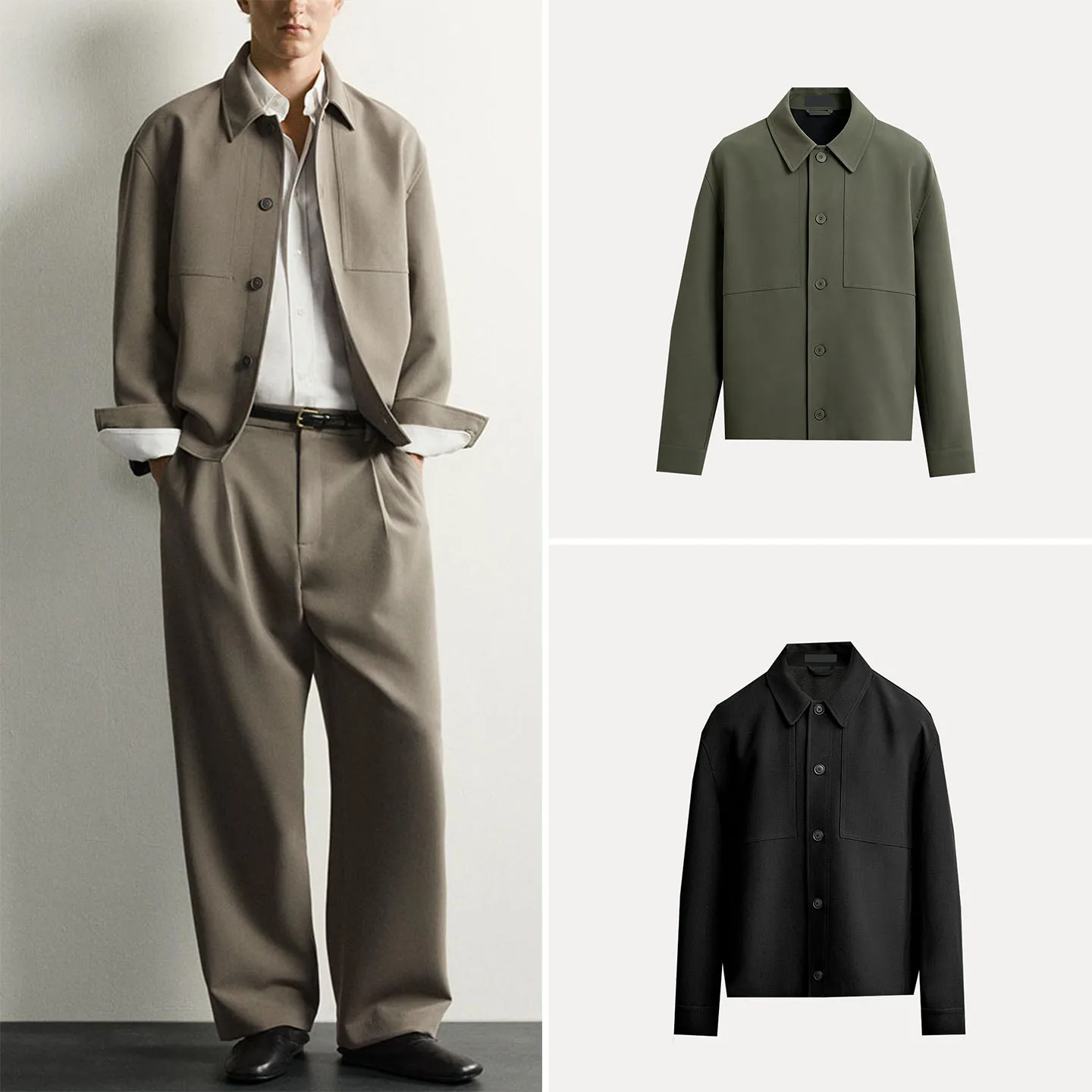 Men's Casual Style Long Sleeve Button up Shirt Jacket Collar Stand up Autumn Fashion 2026 Zadata Loose Fit Other Material