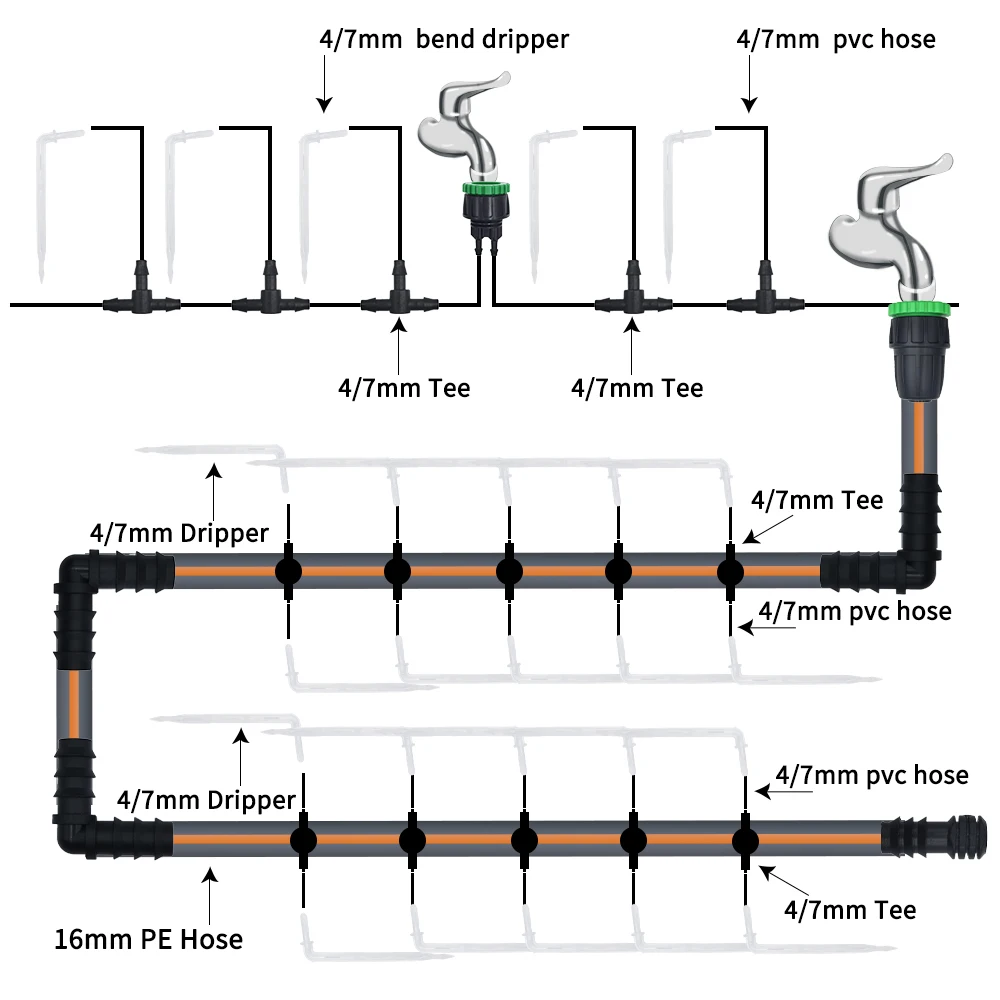 5-50M 1/4 \'\'z mikrootworami System nawadniania zestaw automatyczne nawadnianie ogrodowy 4/7MM wąż zakręt strzałka kroplownik kwiatek doniczkowy