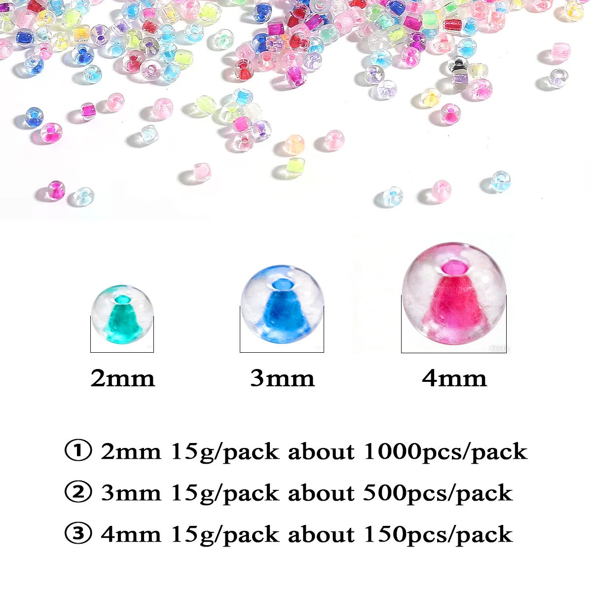 

15g 2/3/4mm Internal Staining Glass Seed Beads Round Spacer Beads for DIY Tassel Bracelet Earring Jewelry Making Accessories
