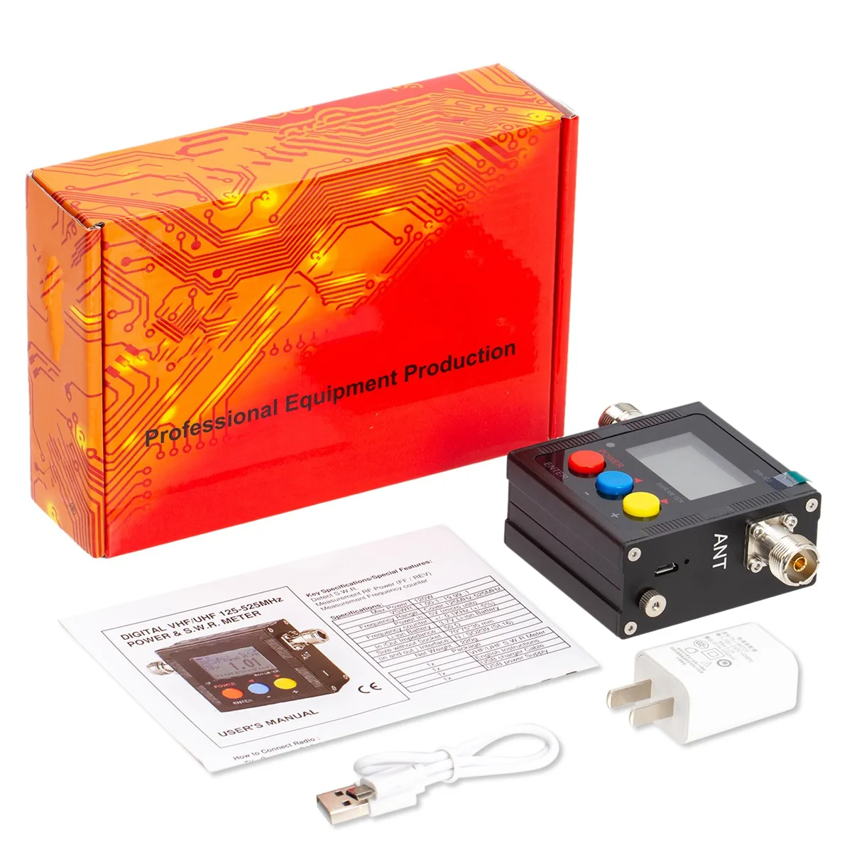 A22I SW-102 Meter 125-520 Mhz Digital VHF/UHF Power SWR Meter SW102 for Two Way Radio US Plug