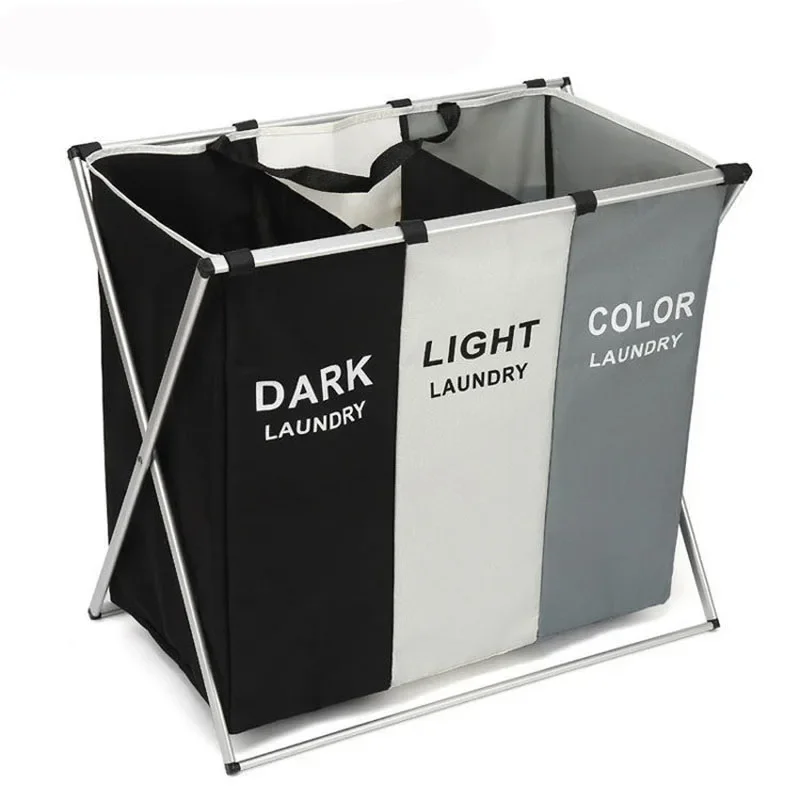 Foldable Laundry Basket Three Grid Organizer Large Basket Waterproof Dirty Clothes Toys Organizers Home Laundry Basket Storage