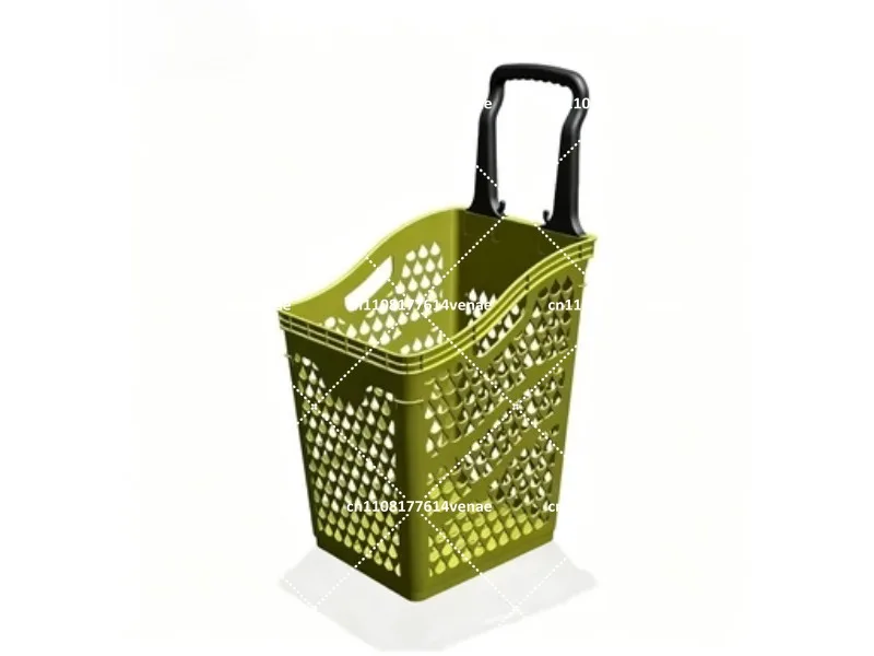 Plastic Shopping Basket with Wheels and Handle, Portable Rolling Trolley for Supermarket Grocery