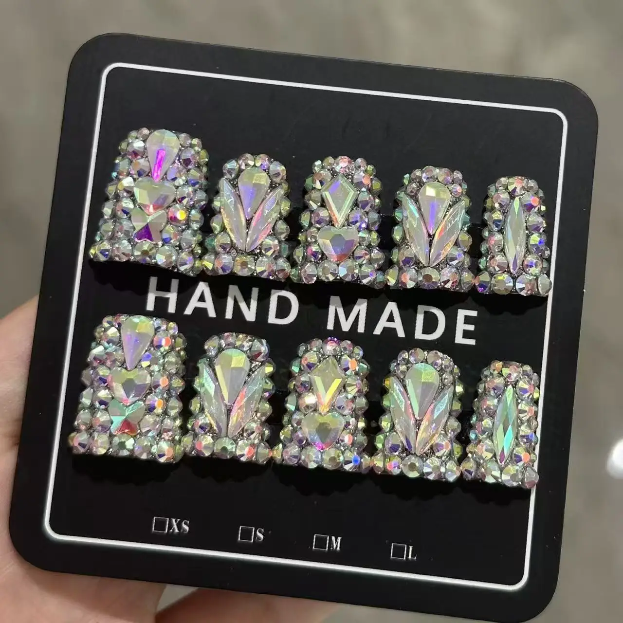 10pcs high-end Sweet and cool hot girl style, hand-painted three-dimensional heart-shaped square diamonds, dazzling diamonds all