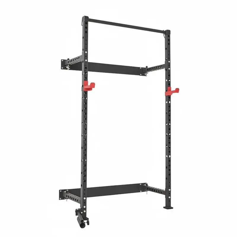 Foldable Power Cage, 454 kg Load Capacity, Wall-Mounted Power Rack, Multifunctional Strength Training Equipment with Landmine Attachment, Adjustable J-Hooks, and Pull-Up Bar for Home Gym