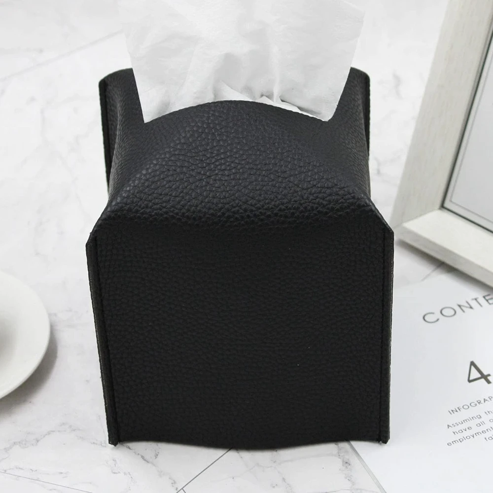 Square PU Leather Tissue Holder Retro Paper Storage Box Tissue Case Paper Holder Bedroom Decoration Living Room Home Decor