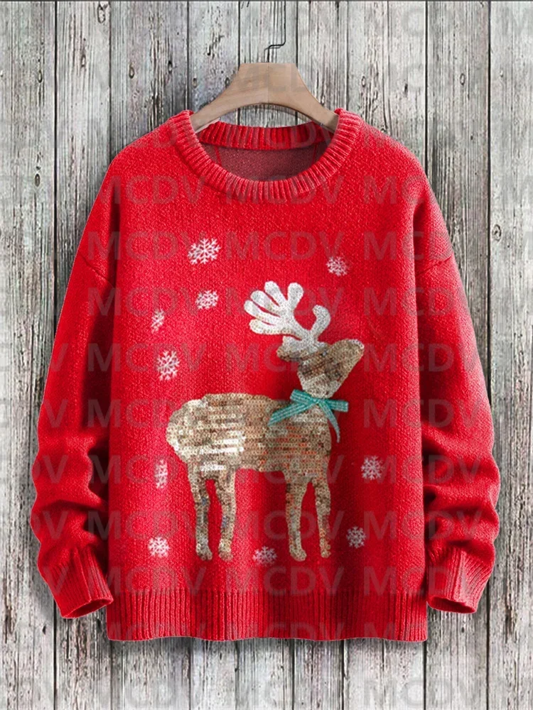 Rainbow Christmas Trees Print Knit Pullover Sweater Men's For Women's Pullover