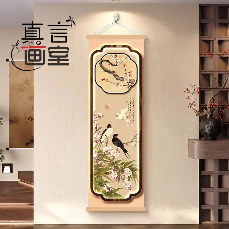 Oriental Floral Wall Decor Scroll Posters Zen Feng Shui Art for Hot Spring Hotel Living Room Study Tea Room Aesthetic Room Decor