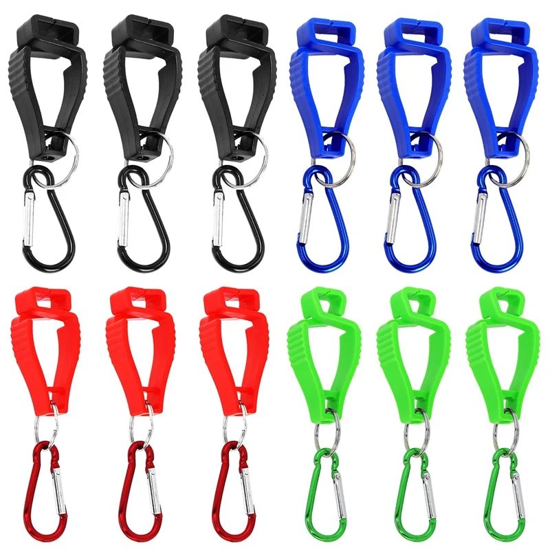 12PCS Multicolor Glove Belt Clip Multifunctional Clamp With Metal Carabiners For Work Glove Holders