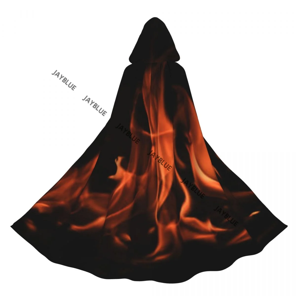 Adult Cloak Cape Hooded Blaze Fire Flame Texture Medieval Costume Witch Wicca Vampire Elf Purim Carnival Party