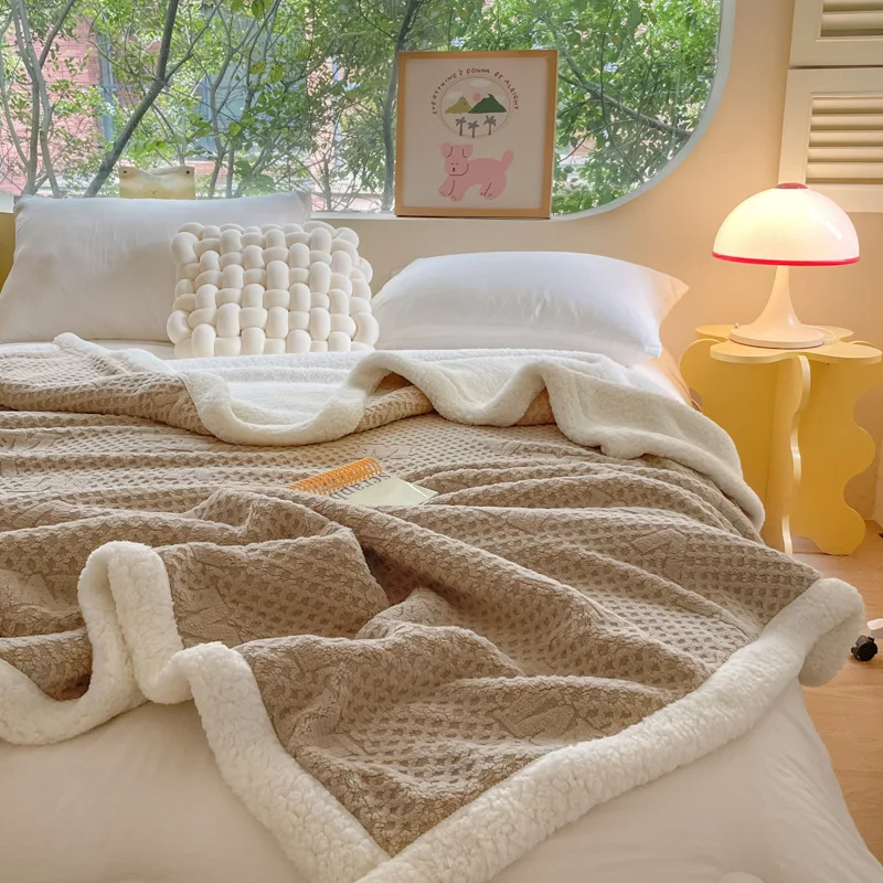 

Jacquard Letter Tafu Fleece Blanket Thick Lamb Fleece Soft Warm Winter Thermal Throw Cozy Solid Color Bed Sofa Blanket for Home