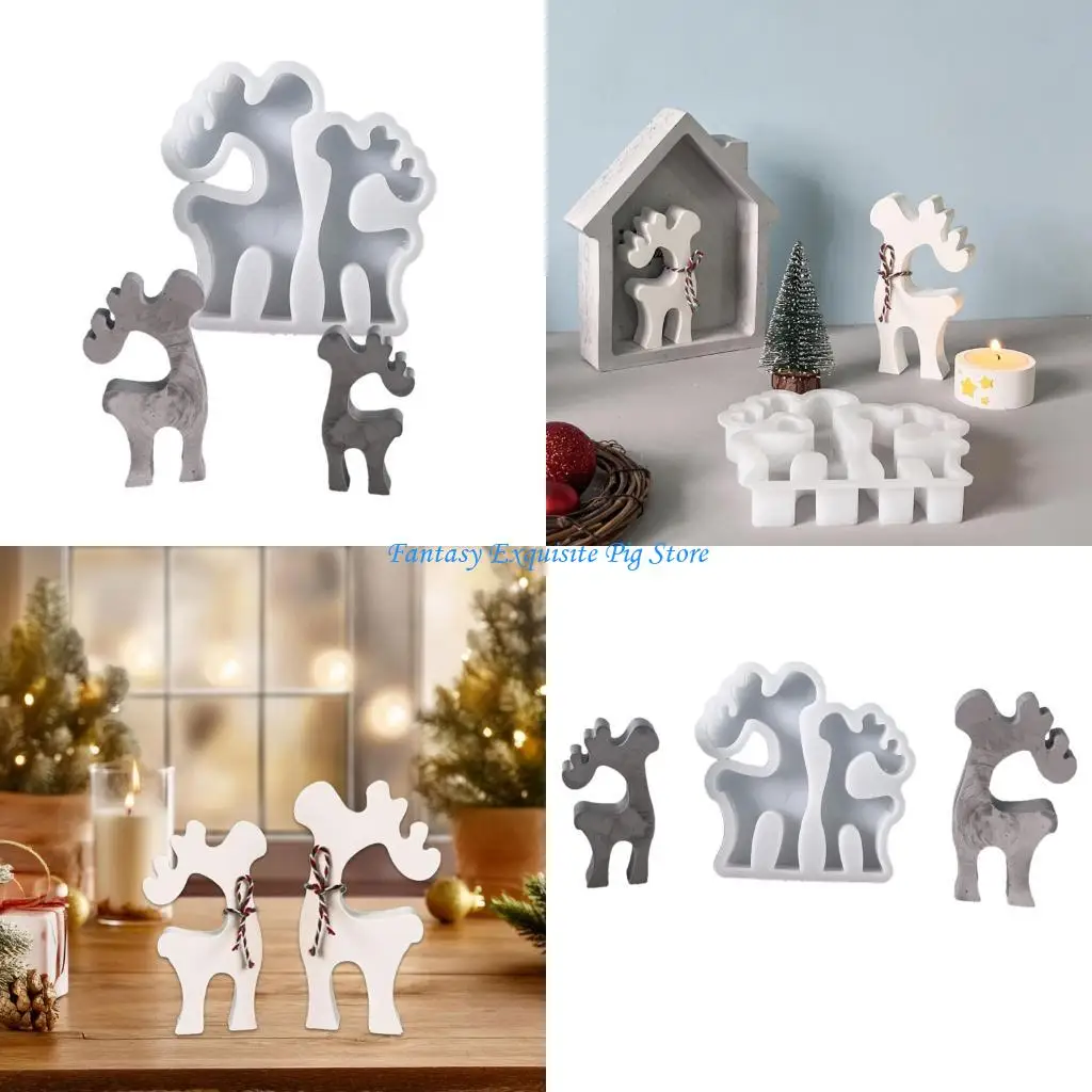 Reusable Countdown Molds Set Flexible Silicone Christmas Double Elk Mold for Epoxy Resin Festival Home Decoration