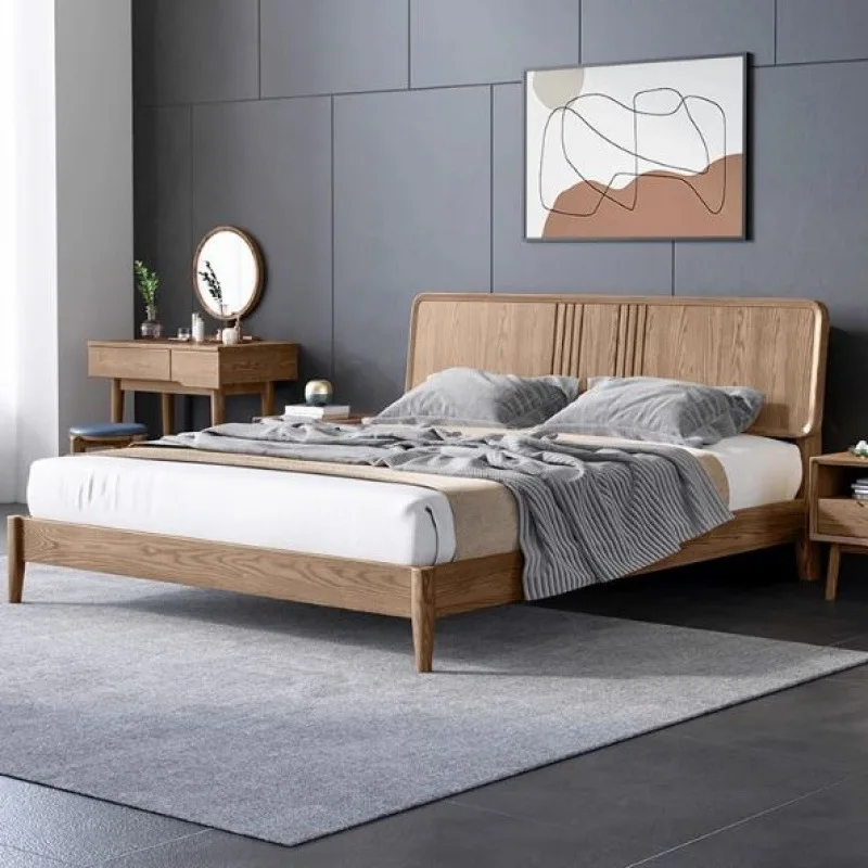 

Full solid double bed, high box storage bed, light luxury wooden bed, Nordic modern simple 1.5 meters 1.8 small