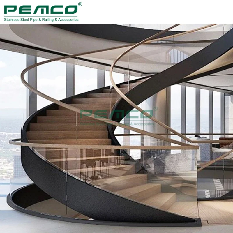 custom.Elegant Design Staircase Prefabricated Curved Staircase With Glass Railing