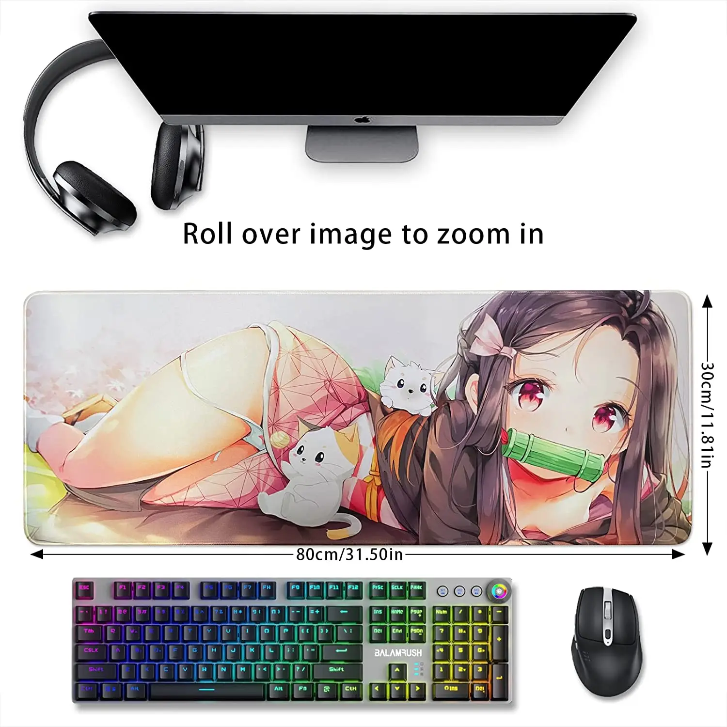 Bantalan Mouse Besar Nezuko Kamado untuk Alas Mouse Anime Gaming Dasar Karet Anti Selip untuk Komputer Tepi Dijahit Bantalan Mouse Demon Slayer