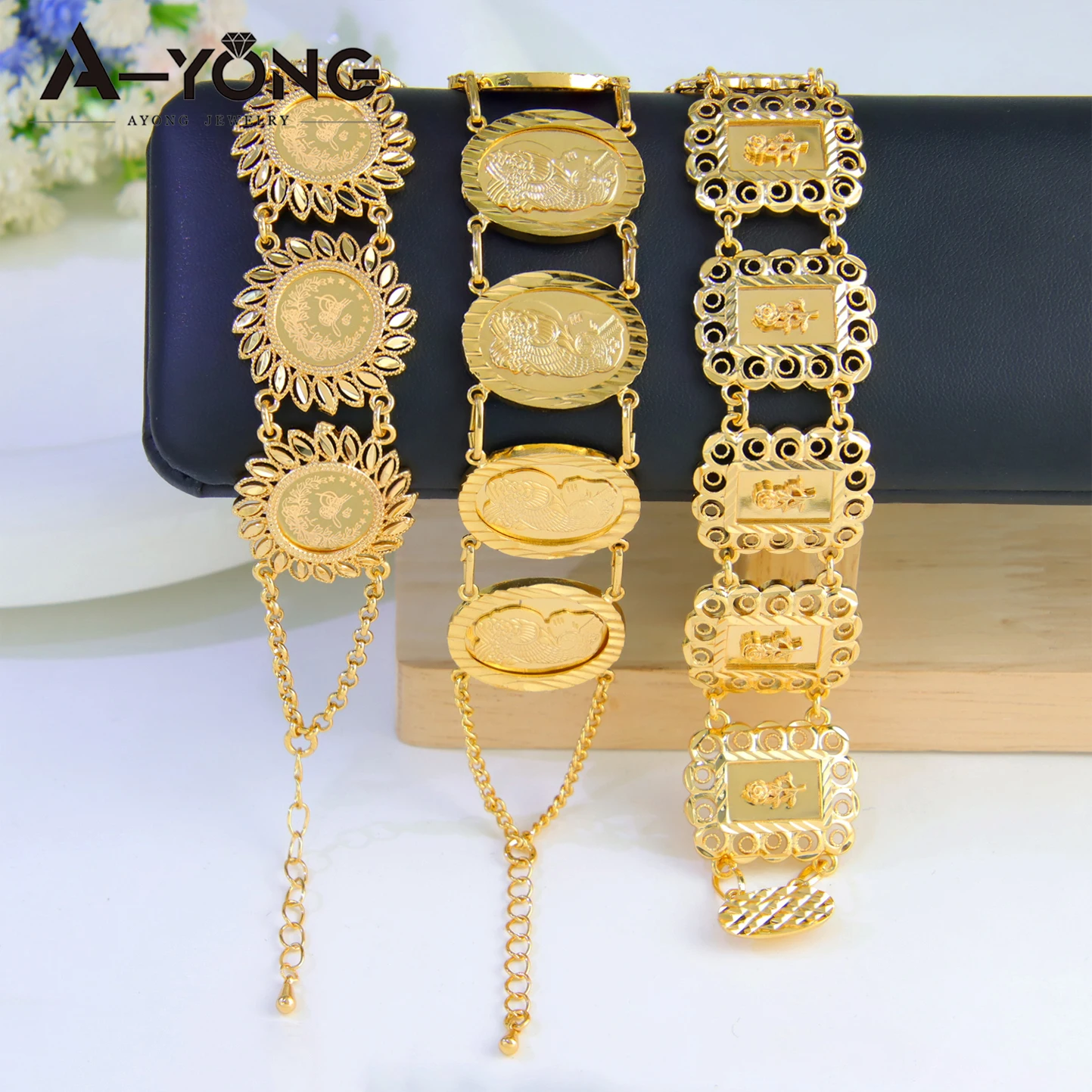 Luxus Saudi vergoldet Armband 21k Gold Farbe italienische Mode Manschette Armreifen Oman islamische Frauen Event Party Schmuck – Detail 2