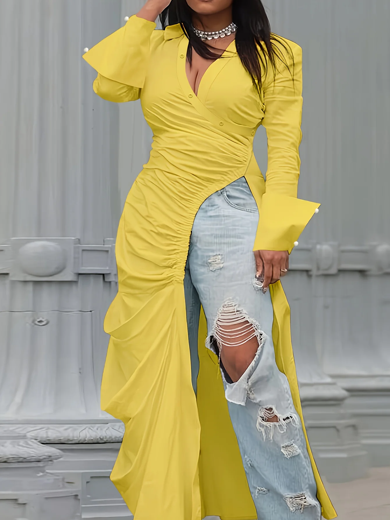 

Сплошное сексуальное платье-рубашка свободного покроя с водолазкой и складками