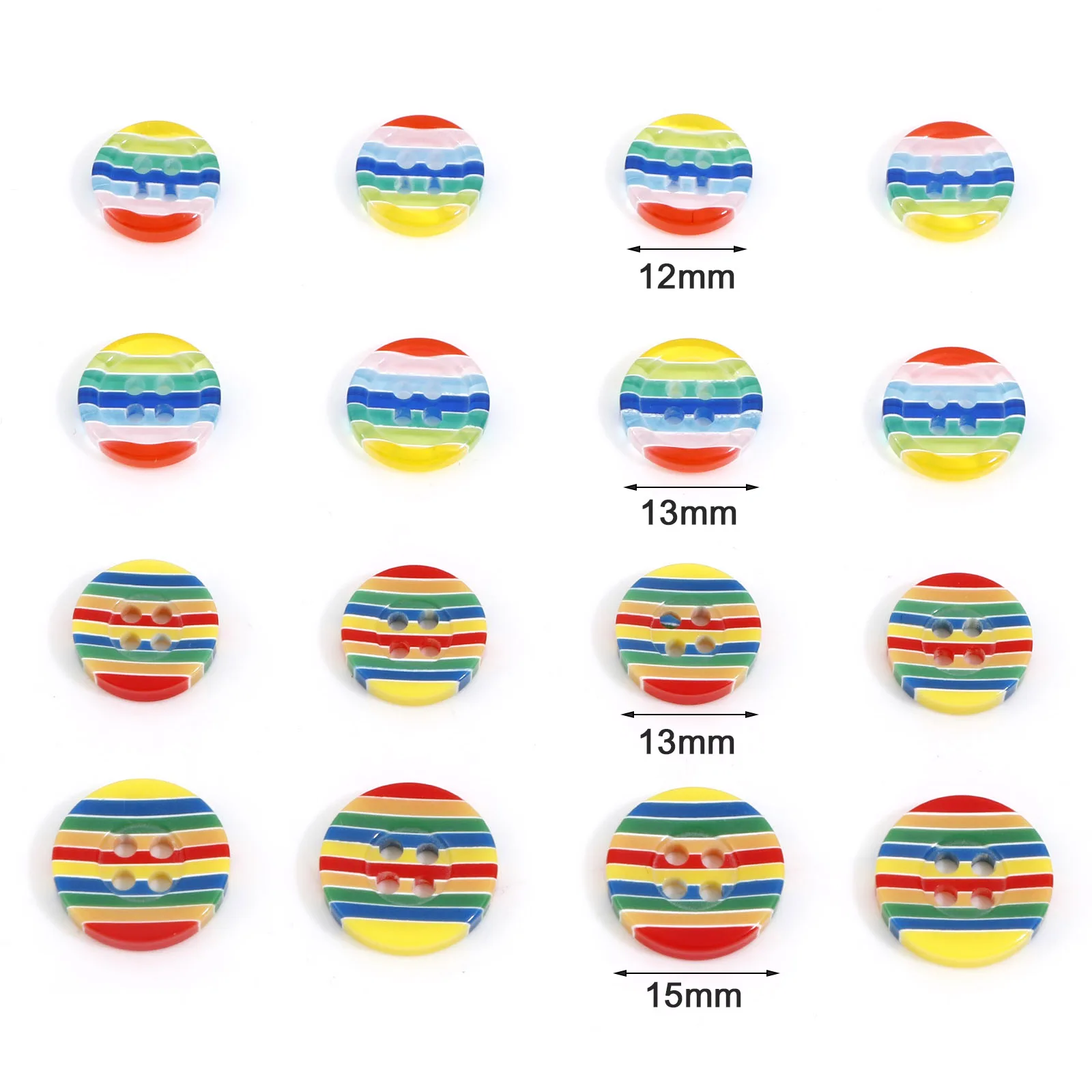 12 13 15mm Resin Buttons Scrapbooking 4 Holes Round Rainbow Pattern Buttons DIY Clothing Dress Sewing Craft Accessories,50pcs