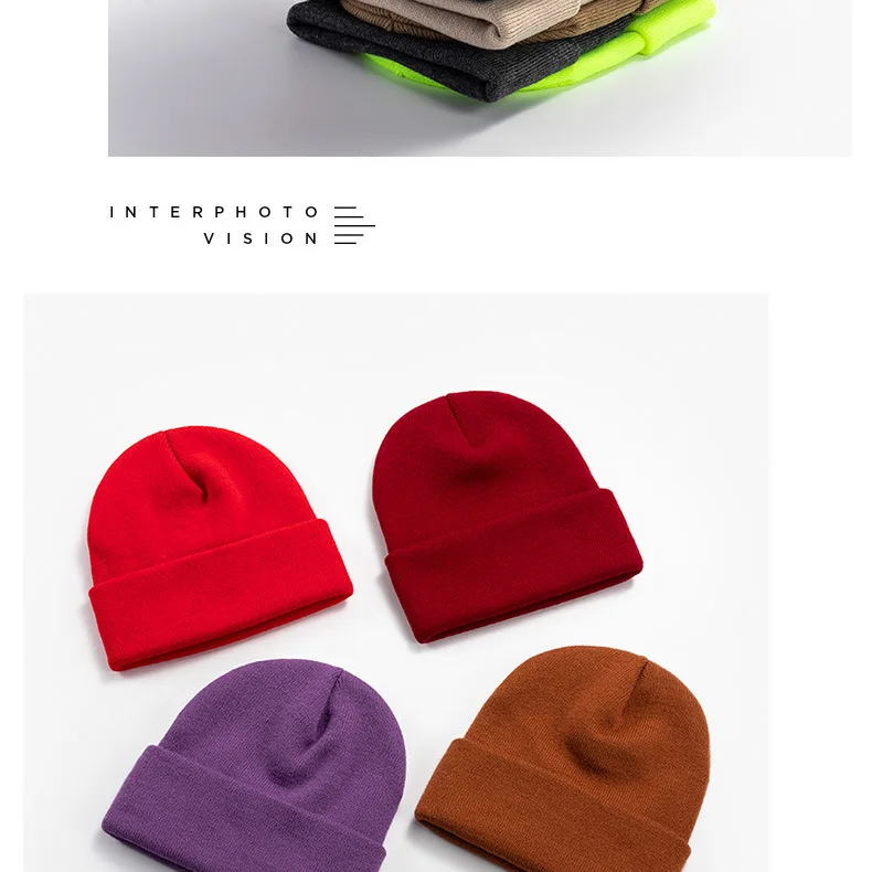 Benutzerdefinierte Mütze drucken Ihr eigenes Logo Winter gestrickt warm halten kalte Mütze Unisex einfarbig Hip Hop häkeln Totenkopf Beanie Hüte – Detail 9