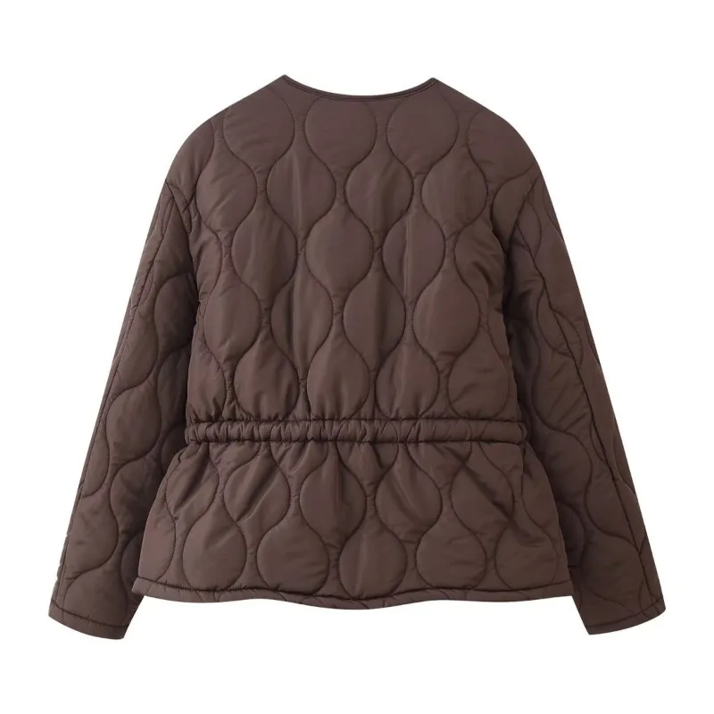 New Women Winter Style with A Cinched Waist Long-sleeved Top Zipper Light Warm Quilted Nylon Cotton Jacket Versatile Cotton Coat