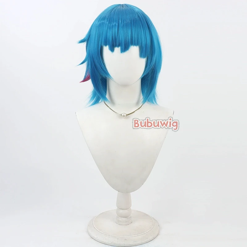 Bubuwig Synthetic Hair Jinx Cosplay Wigs Game LOL Arcane Season 2 Jinx 35cm Short Straight Blue Mixed Red Cos Wig Heat Resistant