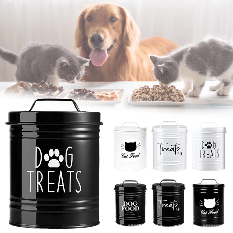 

Sealed Pet Food Storage Container Cylindrical Metal Airtight Large Capacity for Dog Cat Treats Dry Food Kitchen Organizer Bin