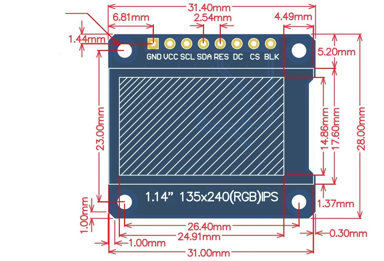 1Pcs 1.14Inch Ips Module 135*240 ST7789V Rgb 65K Kleurenscherm ST7789V 4-Lijn Spi interface